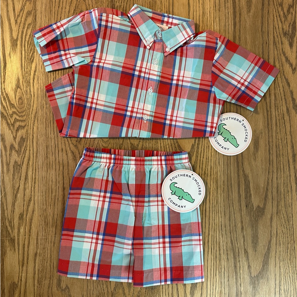 Southern Smocked Company Boys Plaid Shirt & Shorts Set | 4T | NWT